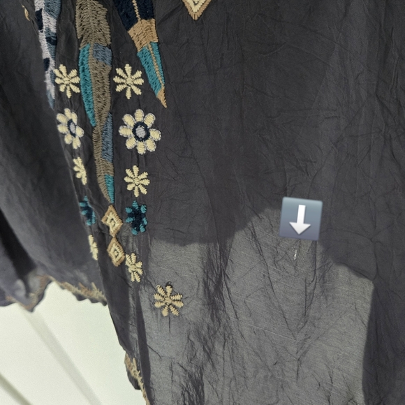 Johnny Was Grey Embroidered Tunic Blouse Sheer Gypsy Bohemian Hippie Size L - Picture 12 of 14